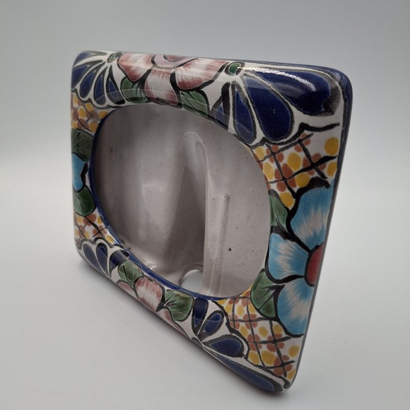 Mexican Talavera Hand-Painted Tabletop Picture Frame Floral Signed Mexi Anel - Picture 4 of 12